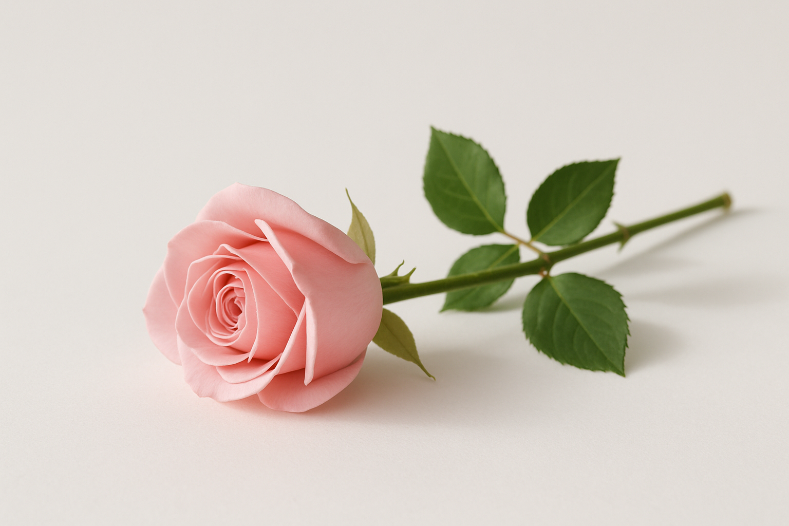 single pink semi opened rose laying down horizontally